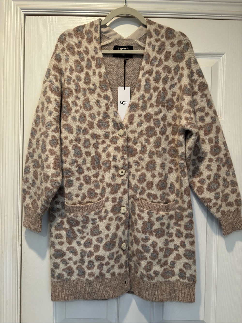 UGG Women's Leopard Print Long Cardigan in Taupe & Cream